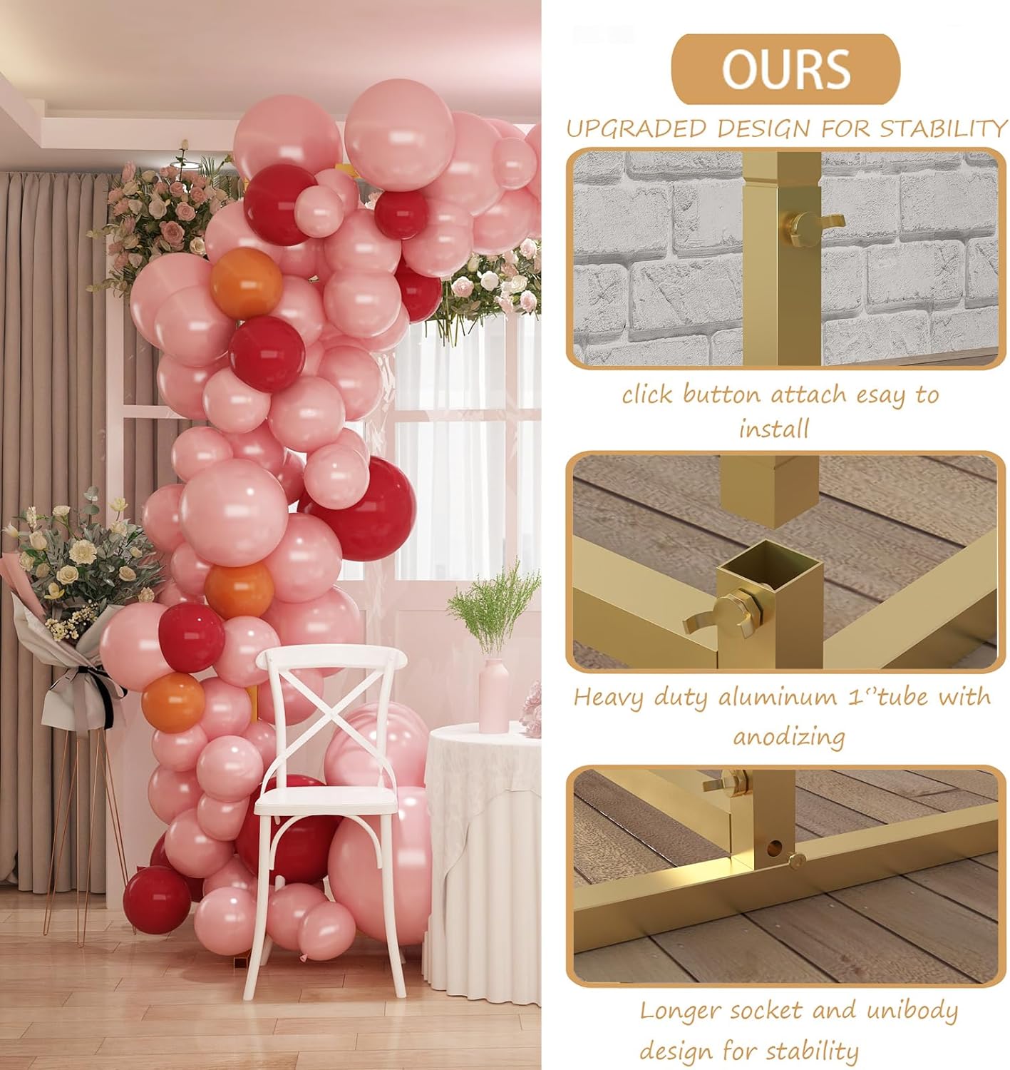 Metal Arch Backdrop Stand Gold (6.6ft) - 24 hour Rental